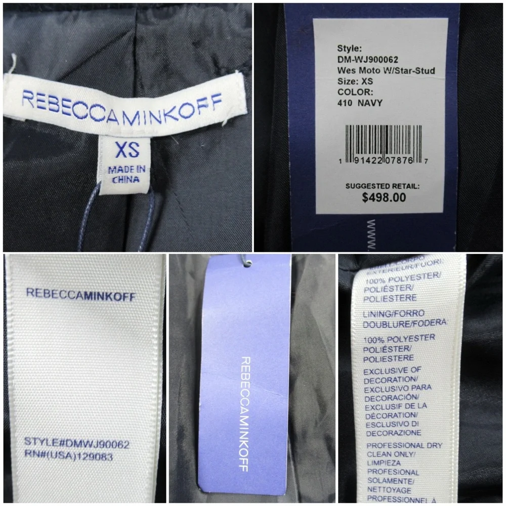 REBECCA MINKOFF Wes Star-Studded Velour Moto Jacket Women's Size XS